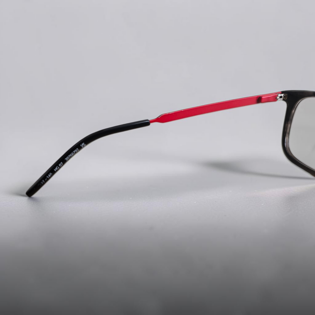 HUGO Boss HG 07 Rectangle Glasses Grey Red Temples