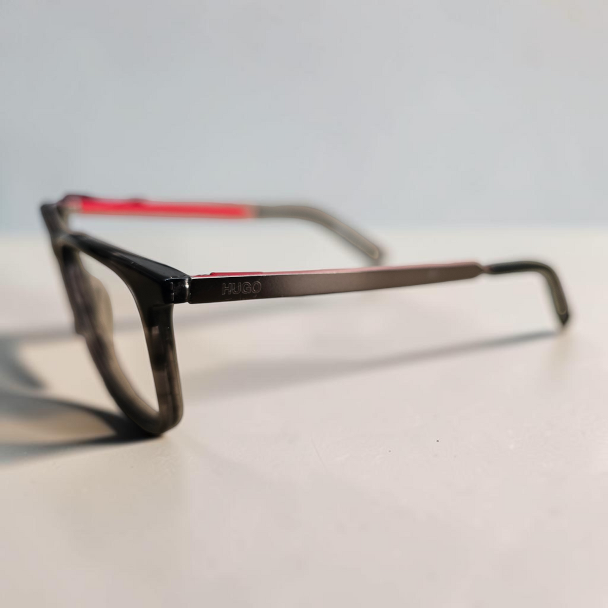 HUGO Boss HG 07 Rectangle Glasses Grey Red Temples