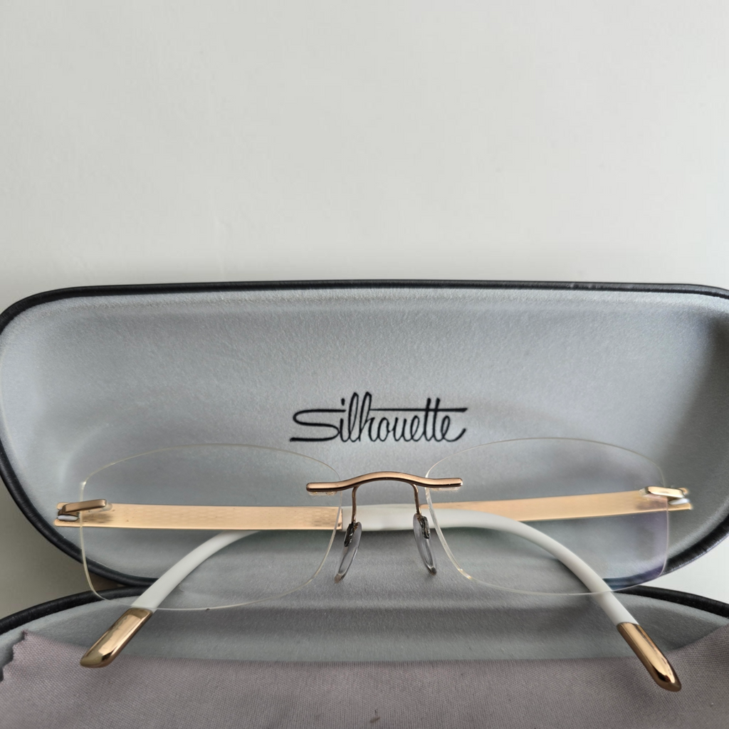 Silhouette Rimless Glasses Rose Gold White Titanium Minimal
