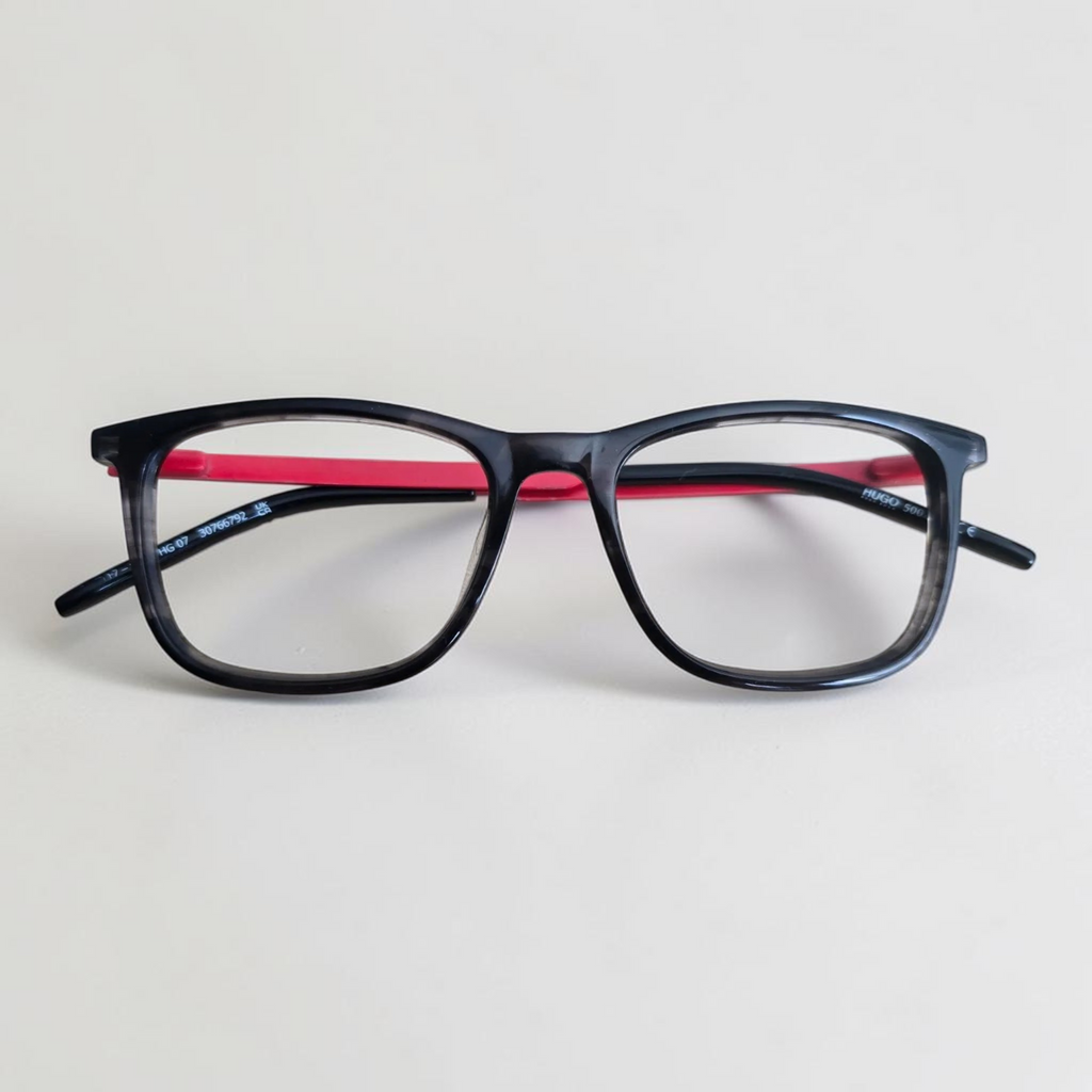 HUGO Boss HG 07 Rectangle Glasses Grey Red Temples